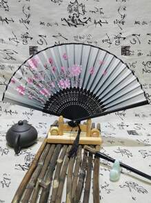 1 pieza, Abanico plegable japonés, estilo chino antiguo, abanico de tela de seda con mango largo mediano, artesanía de regalo, abanico de danza para mujeres - Multicolor - Ver 14