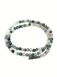 1 串天然石苔藓玛瑙圆形散珠隔珠适用于珠宝制作 DIY 手链配件 15 英寸串 4/6/8/10 毫米 - 墨綠色 - 查看 9