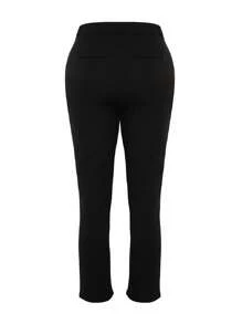 Women High Waist Black Cigarette Trousers Black Causal Pant - 黑色 - 查看 8