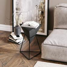 COZAYH Modern Geometric End Table With Wooden Top And Metal Base, Unique Pyramid Side Table Plant Stand For Office, Living Room, Bedroom, Triangle, Black - 黑色 - 查看 6
