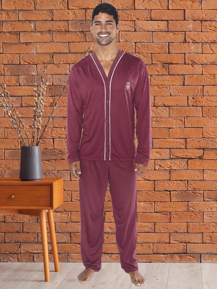 Men's Long Open Basic Comfortable Pajamas Plain Colors - Màu Đỏ Sâu - Xem 1