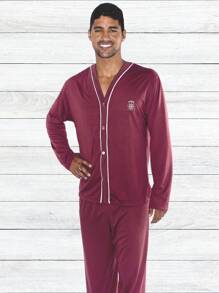 Men's Long Open Basic Comfortable Pajamas Plain Colors - Màu Đỏ Sâu - Xem 4