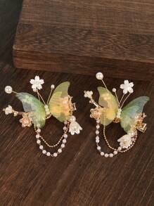 2pcs/Set Handmade Fabric Butterfly Hair Clips For Women, Daily Wear & Party Claw Clips Hair Claws Hair Barrettes, School Stuff, College, Hair Accessories, Head Accessories, Hair Accessories For Women - Yellow - View 2