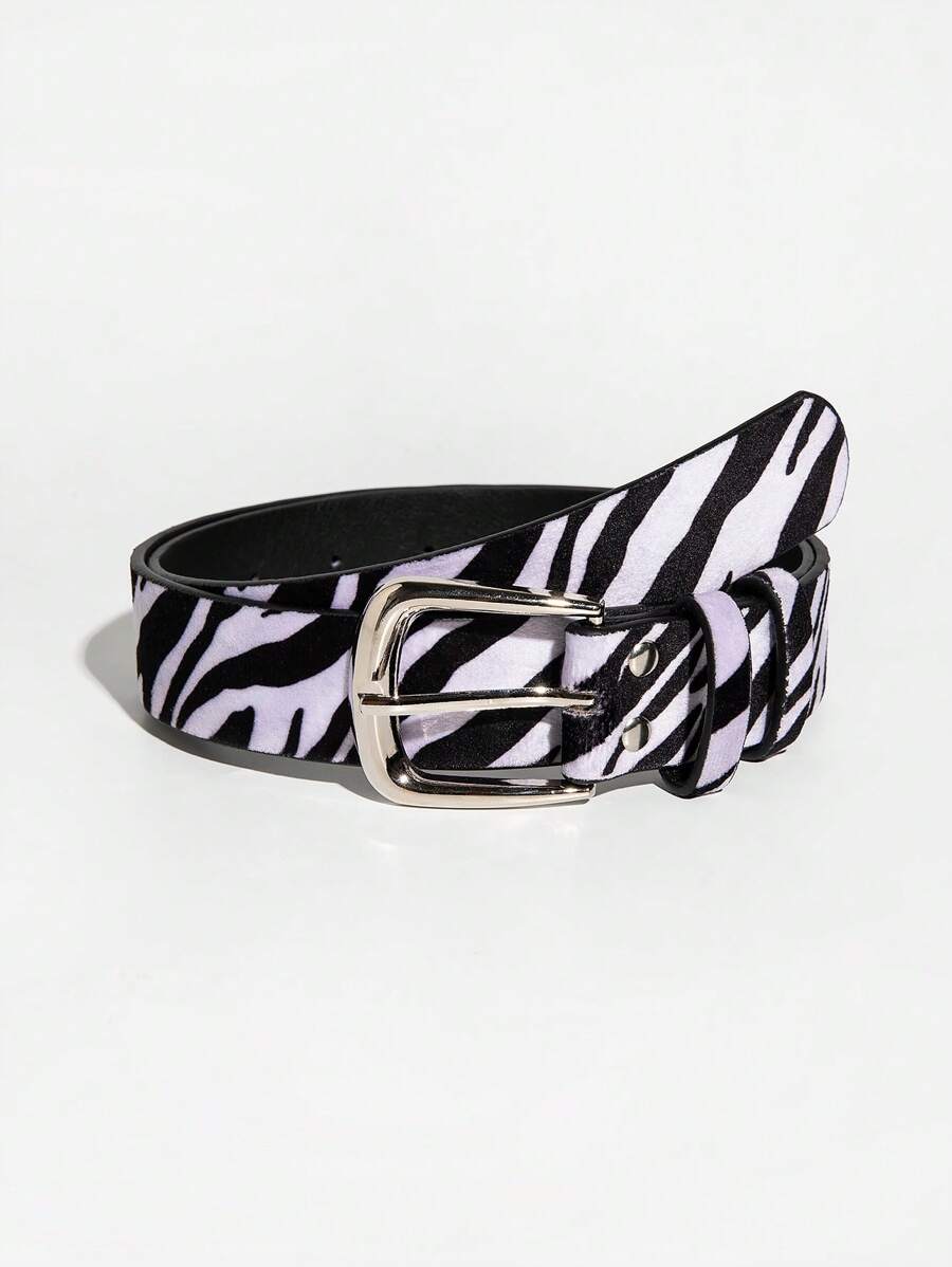 1pc Women's Square Buckle Retro Zebra Stripe Leather Belt, Suitable For Autumn & Winter Daily Wear Halloween Summer, School Fall, Autumn, Halloween