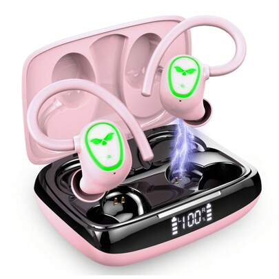 Nerunsa Wireless Earbuds, Wireless Headphones Running Bluetooth 5.3 Headphones With Mic, Wireless Earphones IP7 Waterproof Ear Hooks, Noise Cancelling Earbuds Stereo Sound, 48H, USB-C, Headsets For Sport