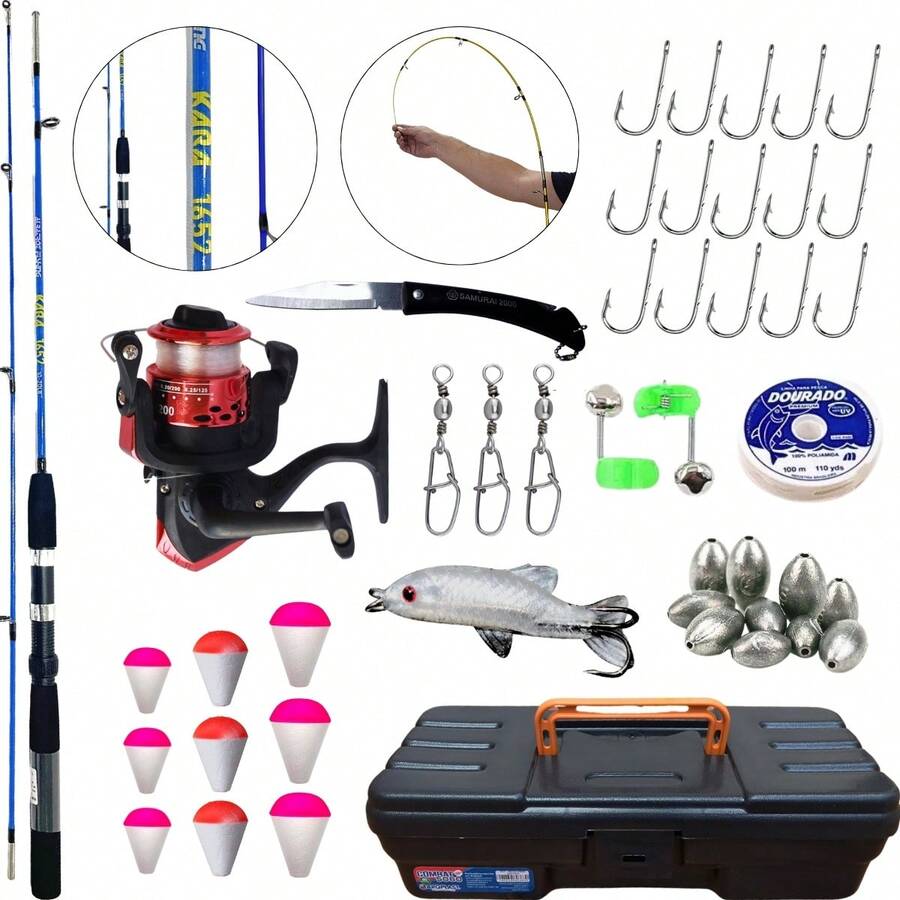 Complete Fishing Kit With Solid 2-Part Rod And Ultra Light Reel Plus Case With Accessories - Nhiều màu - Xem 1