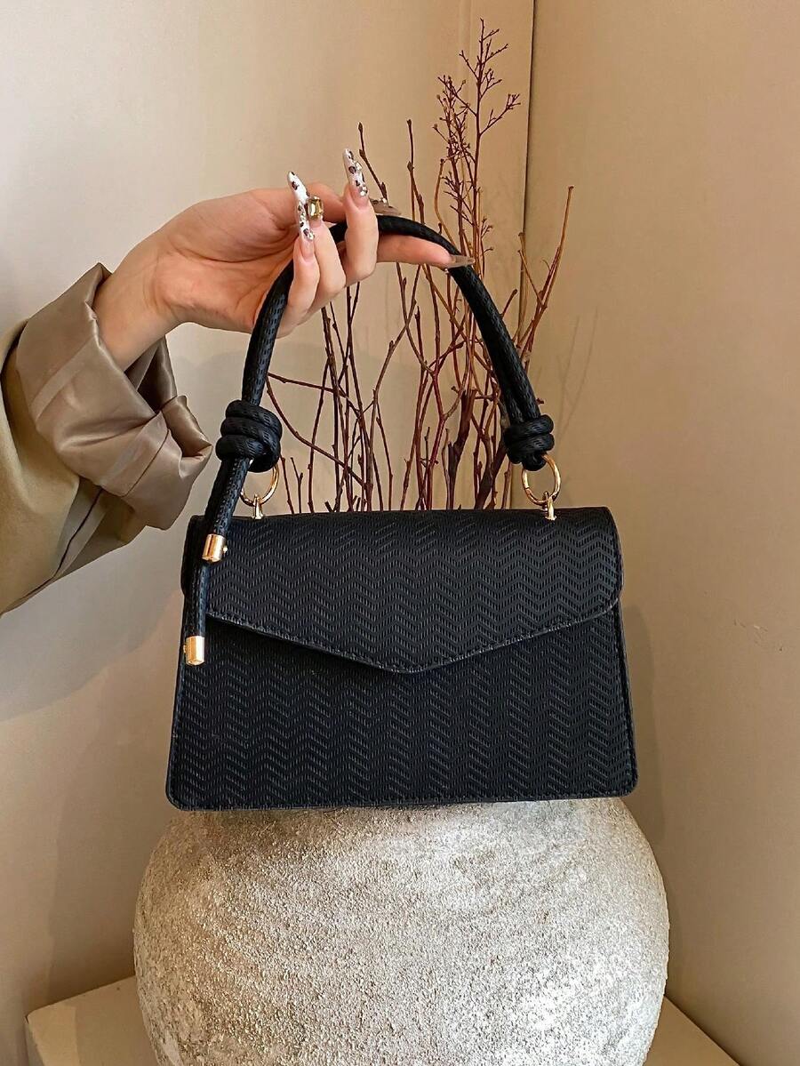 Nuevo bolso de hombro cruzado cuadrado texturizado de tejido blanco para mujer, 3 en 1 - Negro - Ver 1