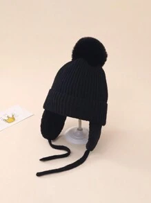 1 件纯色保暖内衬针织护耳帽，儿童户外骑行帽冬季保暖无檐小帽 - 1PC - 查看 6