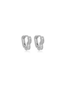 Small Hoop Earring With Heart Design And Medium Zirconias - 銀色 - 查看 3