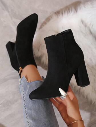 Timesize Black Ankle Boots Women Fashion Short Boots Chunky Heel High Heel Boots, Winter,Match Sweatpants,Boots For Women
