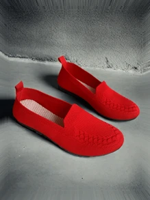 Women's Black Knitted Flat Ballerina Shoes, Hollow Out Breathable Lightweight Comfortable Elegant Sneakers For Casual, Housework, Outdoor, Suitable For Slim, Wide Or Large Feet (Suggest Ordering One Size Up), Random Floral Pattern