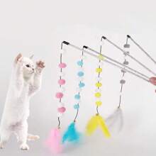 Cat Toys Wool Ball Cat Toys Interactive Teather Toys For Cats Sticks Colorful Plush Ball String Cats Toy With Bell Pet Supplies - Multicolor - View 6