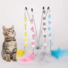 Cat Toys Wool Ball Cat Toys Interactive Teather Toys For Cats Sticks Colorful Plush Ball String Cats Toy With Bell Pet Supplies - Multicolor - View 3