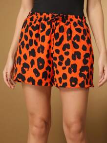 Loose Animal Print Shorts With Elastic - 橘色 - 查看 1