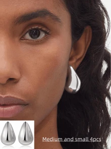 Bộ trang sức vàng và bạc thiết kế bất đối xứng 4 món mới dành cho phụ nữ, bao gồm hoa tai tinh tế, lựa chọn quà tặng tuyệt vời cho phong cách tiệc tùng - Nhiều màu - Xem 2