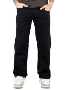 Baggy Jeans Wide Leg Skater Style Carpenter Streetwear Premium Stylish Light Blue Jeans - 黑色 - 查看 2