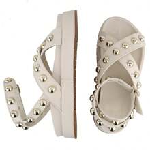 New Polka Dot Flatform Papete Sandal - White - View 3