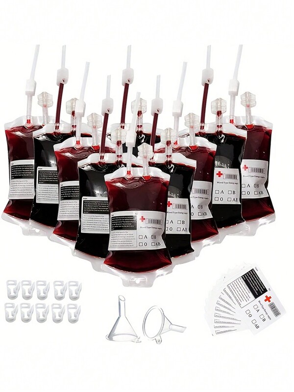 10pcs/5pcs Halloween Blood Bag Drink Container, PE Vampire Drinking Bag For Role Play, Graduation Ceremony, Theme Party - Halloween Bar Supplies, Theme Event, Reusable, Unisex.