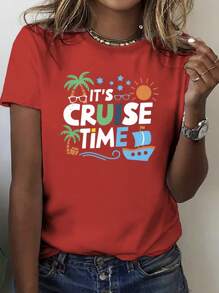 Tropical IT S CRUISE TIME Pure Cotton Women's Tshirt Comfort Fit - Red - View 1