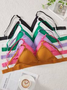 6pcs Women's Simple Seamless Wireless Comfortable Lingerie Bra, Fluorescent Colors - Multicolor - View 3