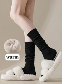 1/2/3双装女士加厚保暖袜,时尚配色,中筒长度,褶皱设计,JK风格宽松袜,秋冬袜,纯色,时尚百搭,宽松袜,毛圈内衬运动袜,舒适保暖 - 彩色 - 查看 11