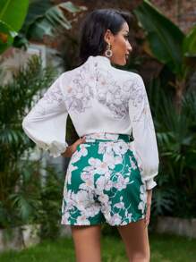 Floral Long Sleeve Romper - Blue - View 2