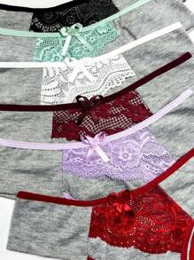 Kit Of 7 Cotton Panties With Lace Detail On The Front And Comfortable Lining For Everyday Lingerie - Nhiều màu - Xem 1