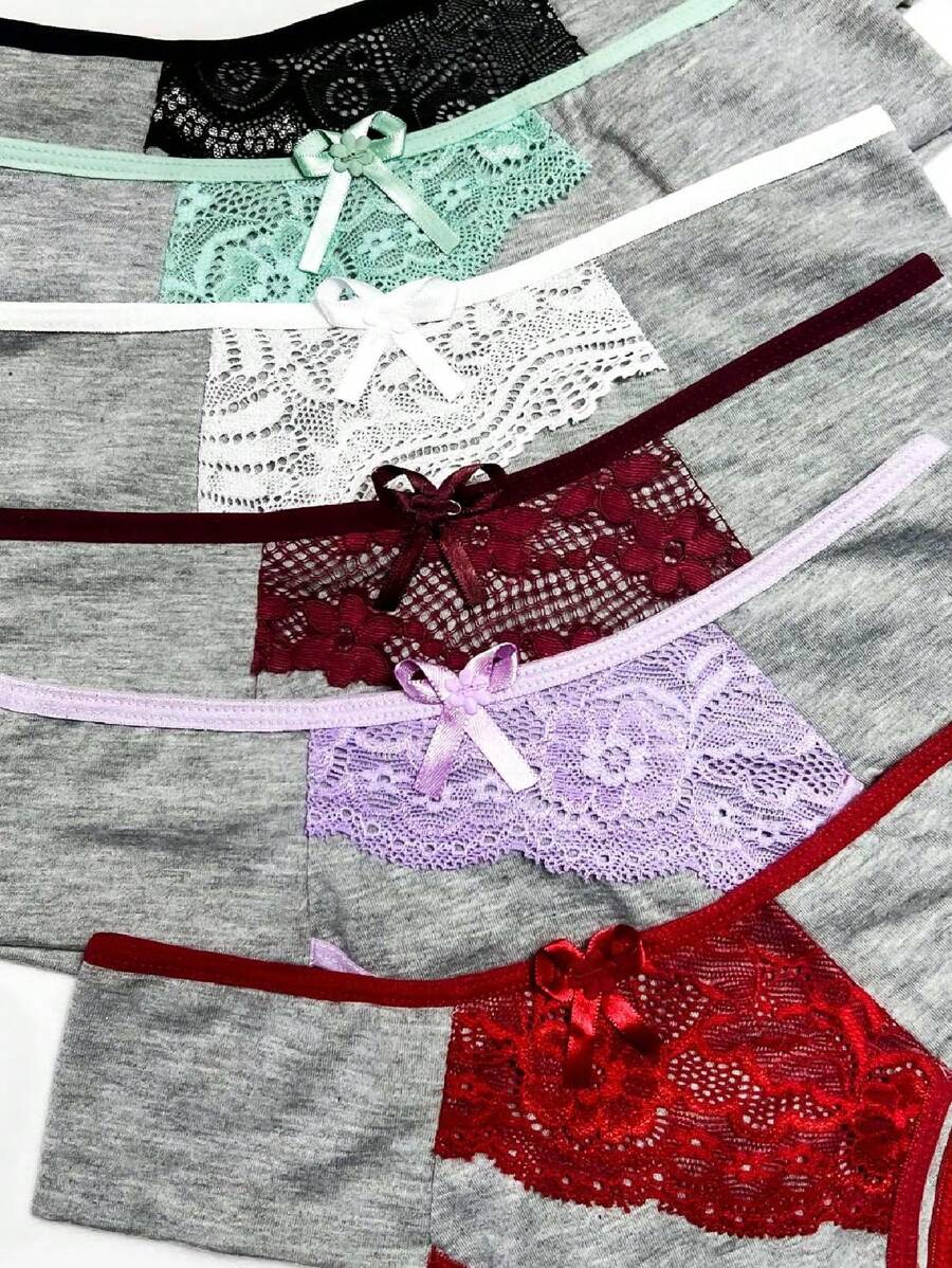 Kit Of 7 Cotton Panties With Lace Detail On The Front And Comfortable Lining For Everyday Lingerie - Nhiều màu - Xem 1