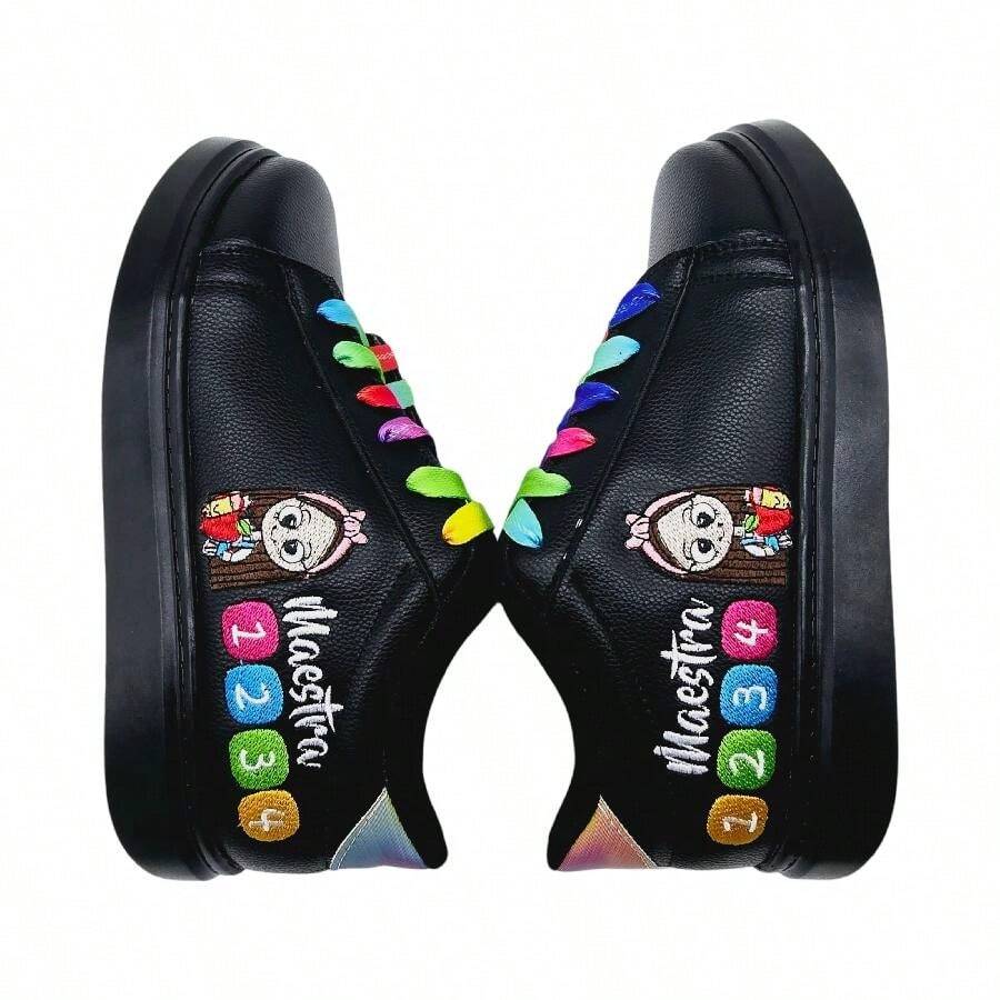Maestra's Embroidered Tennis Shoes - Black - View 1