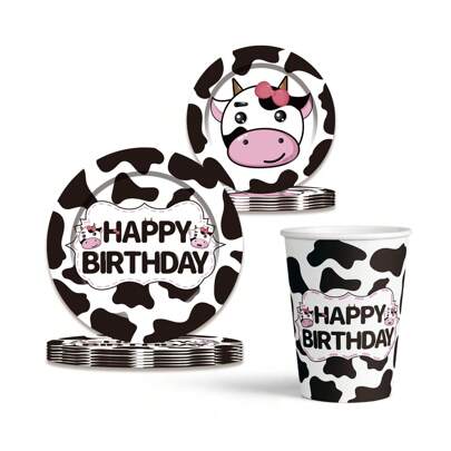 60 sztuk/zestaw słodkie krowy tematyczne jednorazowe zastawy stołowe na imprezę, artykuły na przyjęcie urodzinowe, 9-calowe talerze, 7-calowe talerze, papierowe kubki z krowim wzorem, świąteczne przyjęcie, dekoracje świąteczne, świąteczne prezenty i dekoracje, dekoracje, wyprzedaż