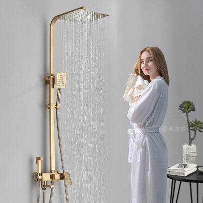 Sistema doccia da otto pollici, colonna doccia set doccia con soffione in ottone pioggia doccia, set doccia con asta regolabile in altezza (oro spazzolato)