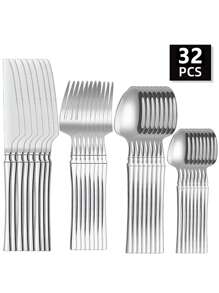 4/24/32pcs Stainless Steel Cutlery Set, Vintage Waist Design, Suitable For Home, Hotel, Wedding,Kitchen,Christmas Gift - Silver - View 7