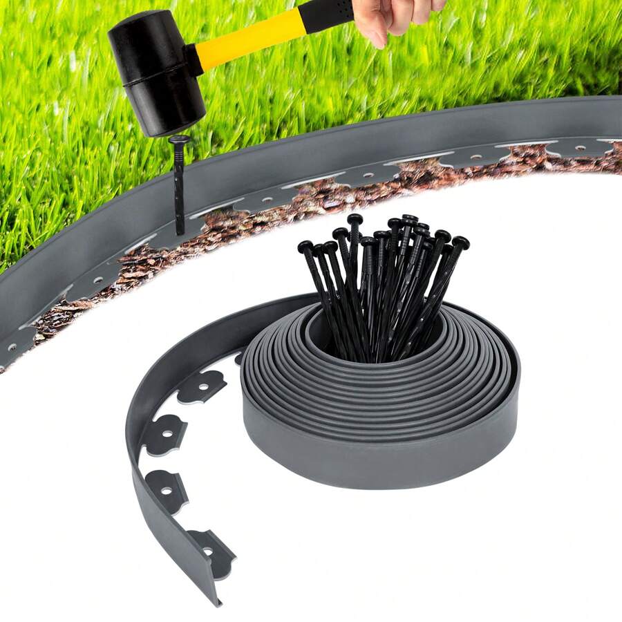 Froadp Froadp Borde de césped de plástico flexible de 10 m, límite de macizo de flores de plástico PP, borde de jardín con 30 estacas de fijación, 5 cm de altura para jardín
