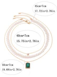 3pcs/Set Fashionable Cubic Zirconia & Faux Pearl Necklace Set For Men, Lightweight Luxury Everyday Wear Jewelry