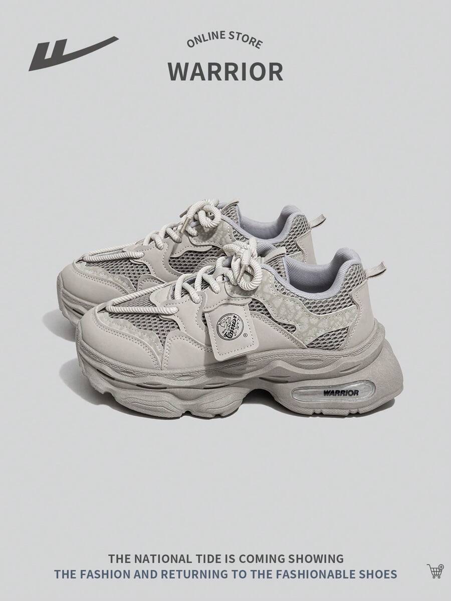 WARRIOR Giày thể thao nữ thời trang mới, đế mềm buộc dây, chạy bộ thường ngày cho nữ, đế dày, thoải mái, chống trượt, đi chơi ngoài trời, dây giày đôi, giày thể thao đế dày - Xám - Xem 1