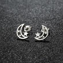 1 Pair Of Stainless Steel Delicate Moon Star Earrings For Women Asymmetrical Star Moon Bride Engagement Earrings For Wedding Gifts
