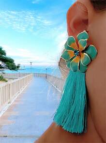 1 par de pendientes vintage de metal con flores de strass y borlas, apropiados para uso diario y vacaciones, San Valentín, mamá, madre, Día de la Madre, regalo