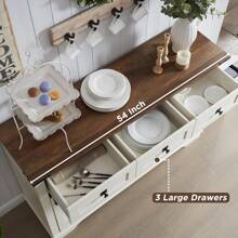 Farmhouse Wine Bar Cabinet W/Sliding Barn Door, 54" Kitchen Coffee Bar Cabinet W/Wine & Glass Rack, Storage Shelves, 3 Drawers, Rustic Large Buffet Sideboard For Dining Room - Antique White - View 2