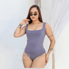 KIT 3 SUPLEX BODYSUIT WITH SQUARE NECKLINE AND TANK TOP LINING - 棕色和灰色裸色 - 查看 2