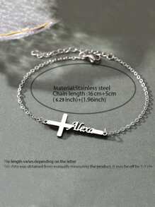 Pulseira de Cruz Personalizada, Material de Aço Inoxidável Prateado, Joias Cristãs, Nome em Letra Inglesa Personalizável, Adequado para Homens e Mulheres, Presente de Batismo, Amuleto, Joias de Jesus, Prata, Moda, Colorido, Retrô, Minimalista, Unissex, Casual, Fofo, Personalizado, Único, Presente Ideal para Ele, Presente Ideal para Ela, Namorado, Namorada, Pai, Mãe, Família, Amigos, Aniversário, Formatura, Baile de Formatura, Festa, Joias de Aço Inoxidável, Amuleto de Ano Novo - Prata - Visão 7