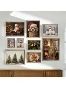 1 szt. Vintage Christmas Santa Portret Choinka Jeleń Zima Bałwan Sztuka Plakaty Płótno Malowanie Wydruki Ścienne Zdjęcia Wystrój Domu Bez Ramki, Dekoracje Świąteczne, Prezent Świąteczny