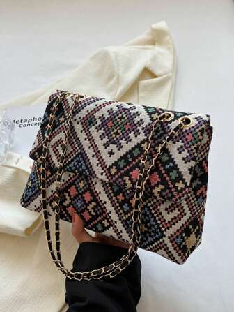 Fashionable,Minimalist,Casual,Geometric Pattern Square Bag Medium Flap For Girl, Teen Girls