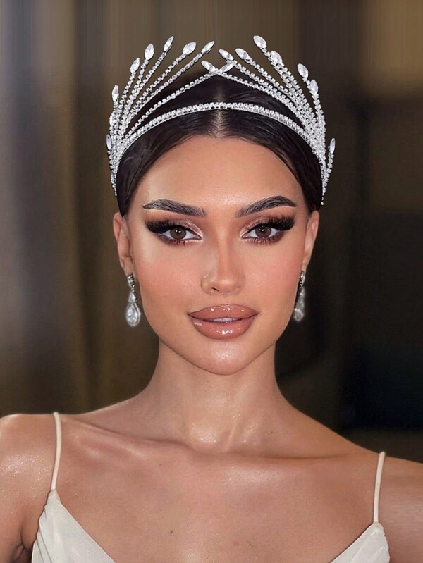 1pc Alloy Sparkly Hair Accessory With Fashion Design, Suitable For Bride, Formal Dress, Decorated With Rhinestones Halloween