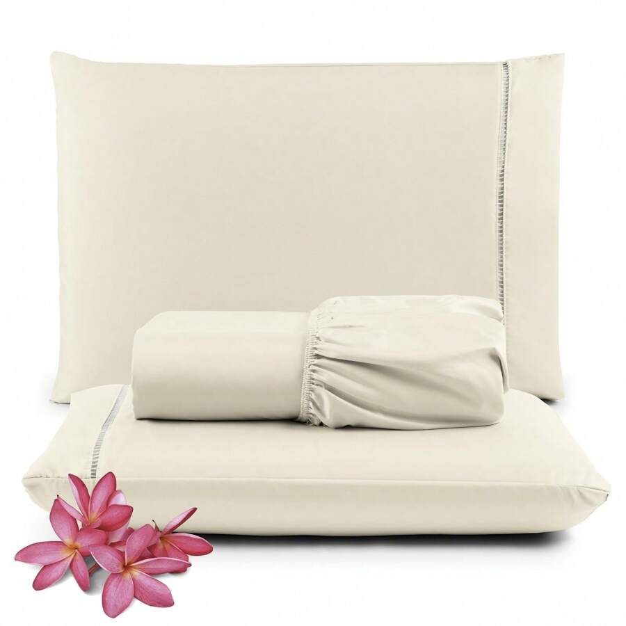 Single Bed Set Sheet 400 Thread Count 2 Pieces Palito Stitch Direct From Factory Promotion - 米色 - 查看 1