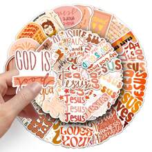 50 piezas Pegatinas con frases motivacionales cristianas en inglés en estilo boho para teléfonos móviles y tabletas - Multicolor - Ver 6