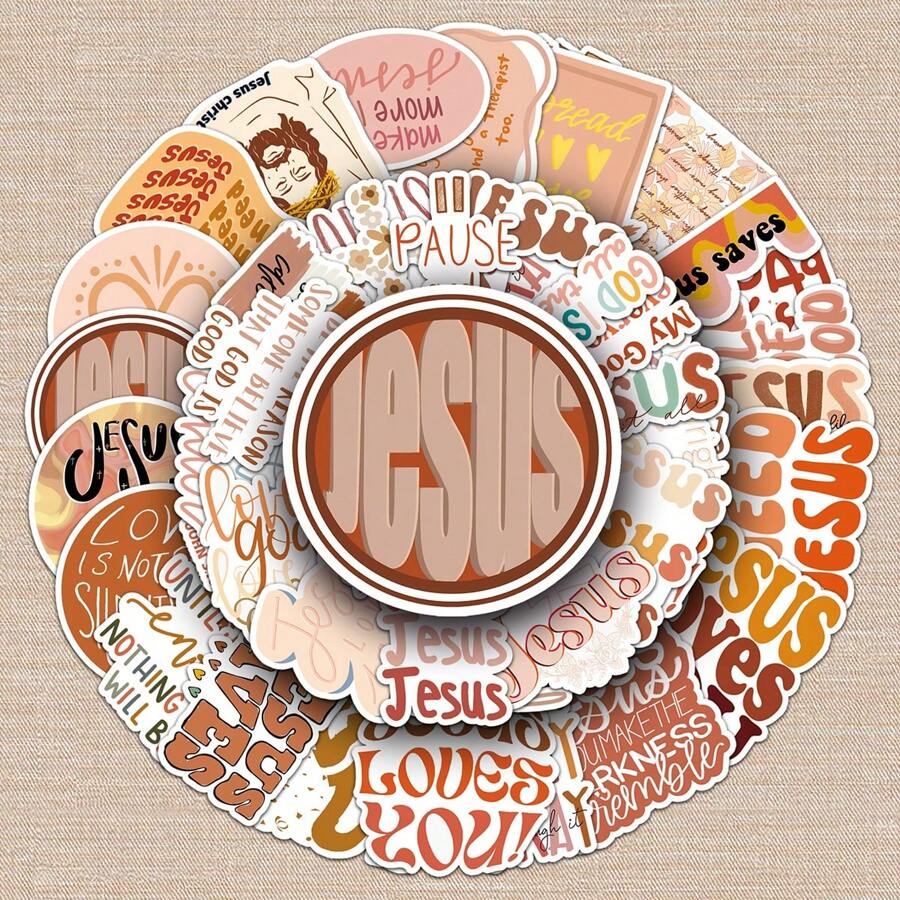 50 piezas Pegatinas con frases motivacionales cristianas en inglés en estilo boho para teléfonos móviles y tabletas - Multicolor - Ver 1