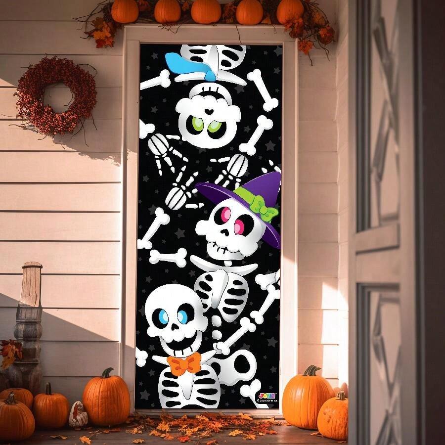 SYNCFUN 3D Design Cute Skeleton Family Door Cover 30" X 72" For Halloween Door, Window And Wall Cover Decoration - Nhiều màu - Xem 1