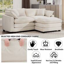 Luxury Modular Sectional Sofa, 80 Inch Modern Corduroy Comfy Cloud Couches For Living Room Office, Loveseat Deep Sofa With 2 Armrest Pillows And 2 Toss Pillows,Gray/Camel/Beige/Green - Màu be + Ottoman - Xem 5