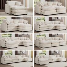 Luxury Modular Sectional Sofa, 80 Inch Modern Corduroy Comfy Cloud Couches For Living Room Office, Loveseat Deep Sofa With 2 Armrest Pillows And 2 Toss Pillows,Gray/Camel/Beige/Green - Màu be + Ottoman - Xem 8