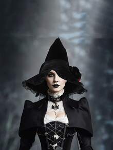 1 chiếc mũ phù thủy Baroque Halloween mới, mạng che mặt nữ hoàng Gothic & hoa giả trang trí, phụ kiện mũ phù thủy - Nhiều màu - Xem 12